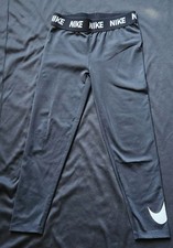 Nike Dry Girl's Size 6X Large Black Athletic Leggings Dri-Fit White Logo
