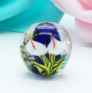 10pcs-handmade-Lampwork-glass-Beads-blue-Calla-Lily-flower-round-16mm