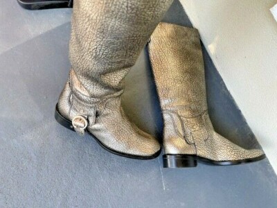 Celine Paris Authentic Women Leather Suede Size 38.5_US 8.5_Mid Calf Buckle Boot
