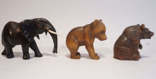 3-tlg. Vintage Konvolut Holzfiguren alte Tierfiguren Elefant mit 2 Bären - Bild 1 von 7