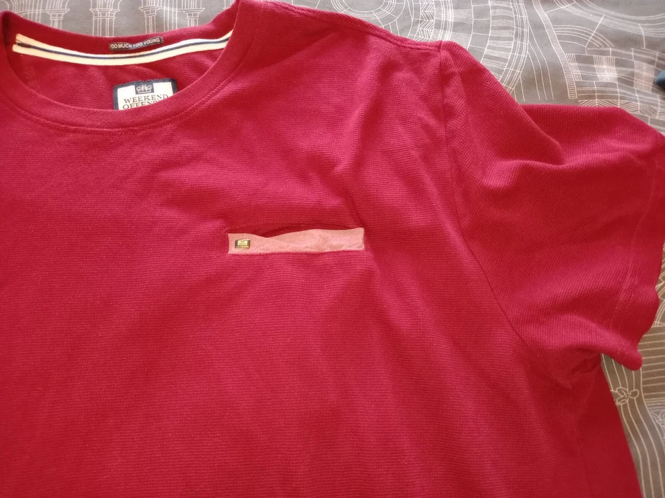 Weekend Offender Hombre Peso Pesado Camiseta XL Rojo Oscuro Bordado Logo Cuello Redondo Foto 2 de 4