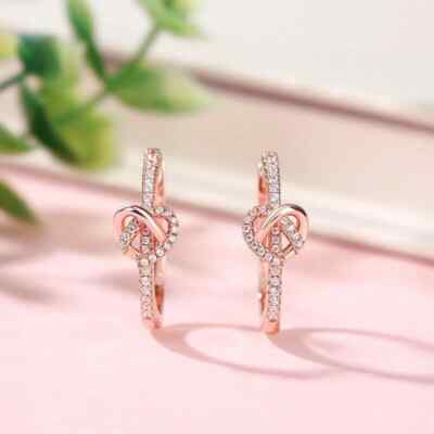 1.50 Ct Round Real Moissanite 14K Rose Gold Plated Endless Love Hoop Earrings