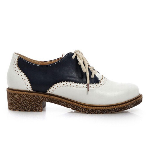 Womens Flats Leather Perforated Lace Up Oxford Brogue Comfort Casual Pumps Shoes - Picture 7 of 14