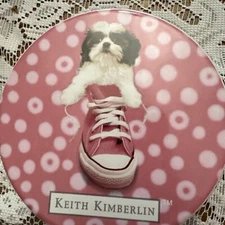Set of 4 Pink Ceramic Coasters SHIH TZU Dogs KEITH KIMBERLIN Encore Group 4-3/8"
