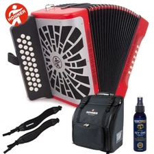 Hohner Compadre FBE Fa 31 Button Accordion Red With Bag, Straps and Polish