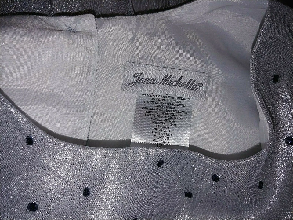 JONA MICHELLE GIRL'S SS PARTY/DRESS SILVER/BLUE SPARKLES12-NWOT-LINED W/NET-CUTE - Image 4 of 4