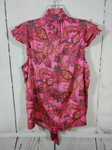 Blusa Joie Top Mujer S Rosa Satinado Paisley Corbata Frontal Tranquila Lujo Resort Trabajo - Imagen 9 de 10