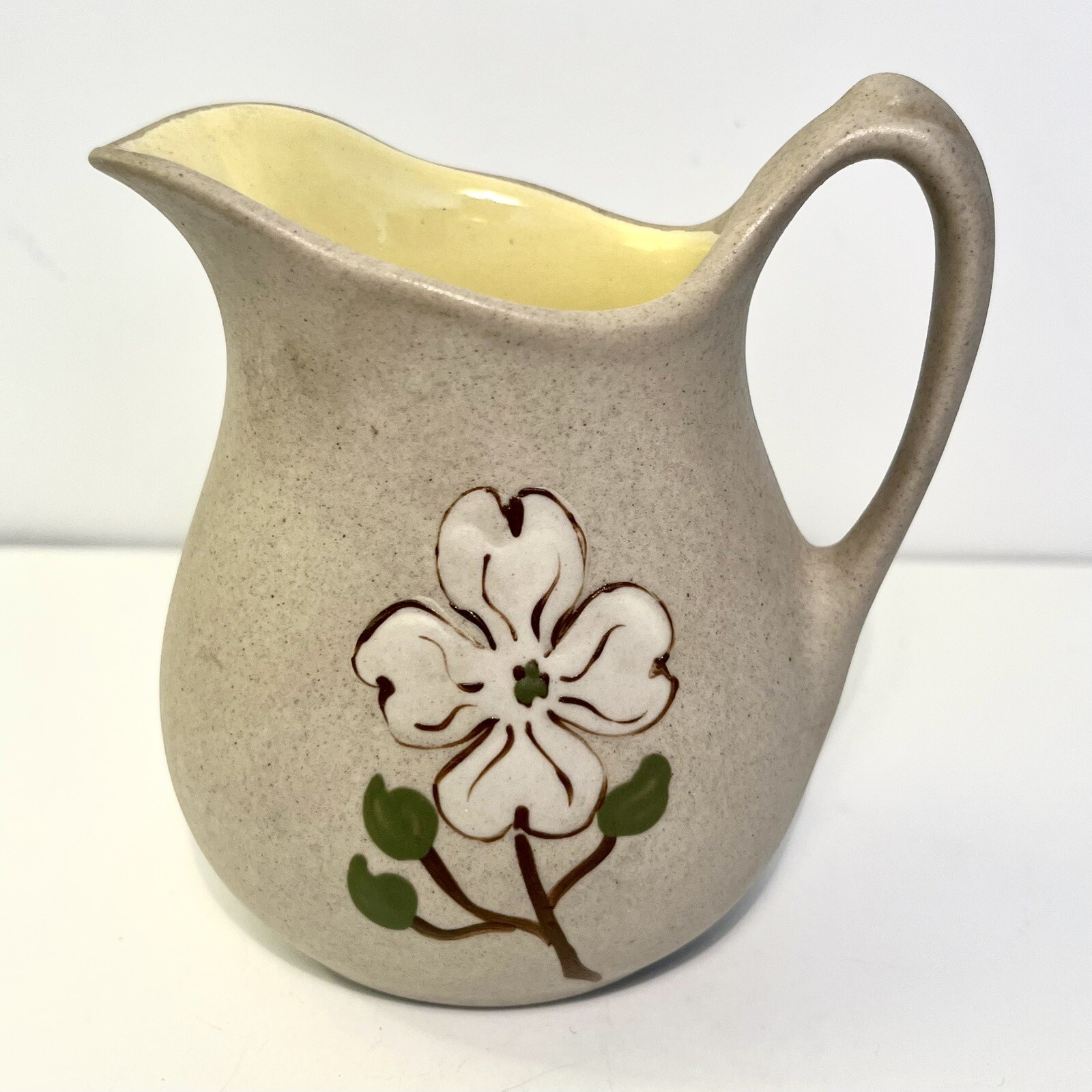 The Pigeon Forge Pottery Small Pitcher Dogwood Tree Blossom 4” Beige Yellow TN