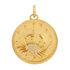0.07Ct Diamond Cancer Zodiac Sign Round Pendants 14k Yellow Gold