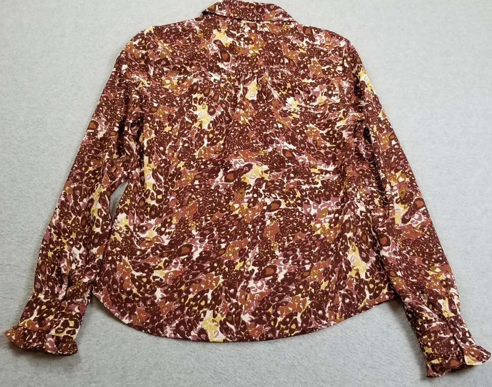 Top Madison Studio para mujer 6 volantes abstractos multicolores manga larga transparente Foto 4 de 4