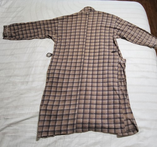 Unisex Plaid Cotton Bathrobe Brown Cozy Loungewear M/L Mans Womans  - Picture 14 of 15