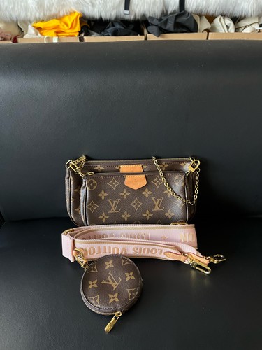 Louis Vuitton Multi Pochette Monogram Canvas Pink Strap Crossbody Duty Paid