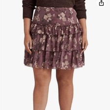 NWT Lauren Ralph Lauren Floral Crinkle Georgette Purple Skirt Sz 6