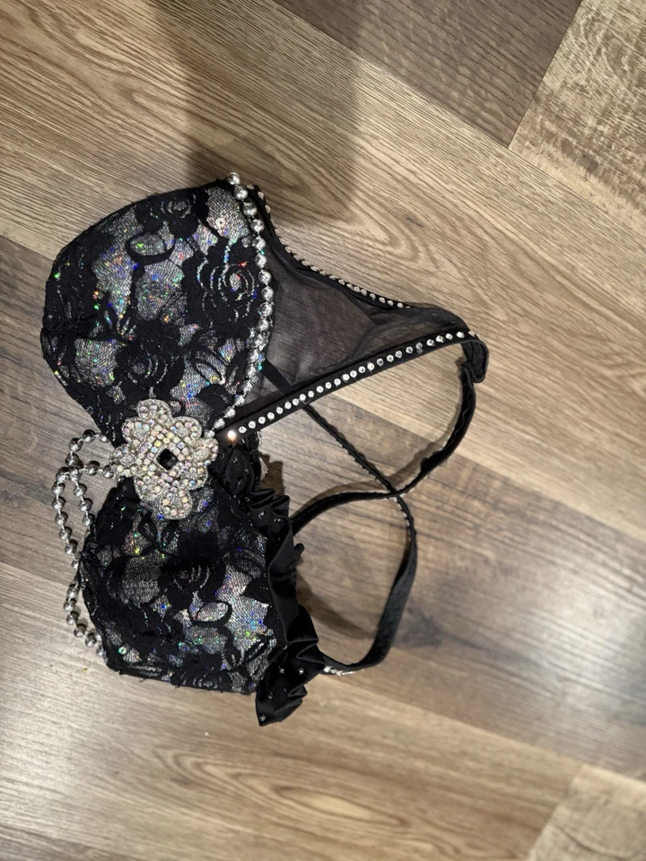 Disfraz de baile para mujer hecho a medida XS-pequeño negro/plateado estrás Foto 3 de 4