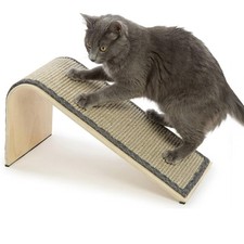 Sisal Angle Ramp Cat Scratcher, Natural Woven Sisal Surface Stable Wooden S...