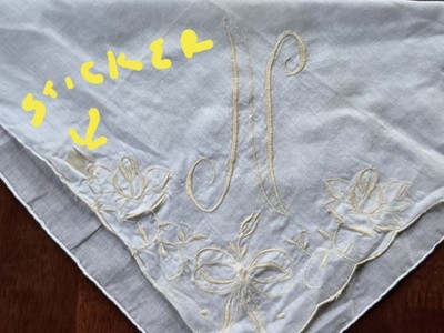 Vintage Monogramed N Hankie Handkerchief With Tag