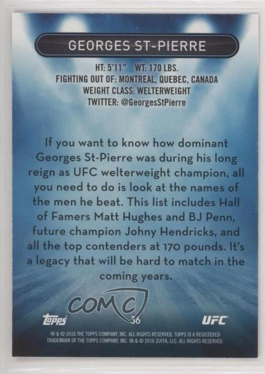 2016 Topps UFC High Impact Topps Online Exclusive Georges St-Pierre #36 - Image 2 of 2
