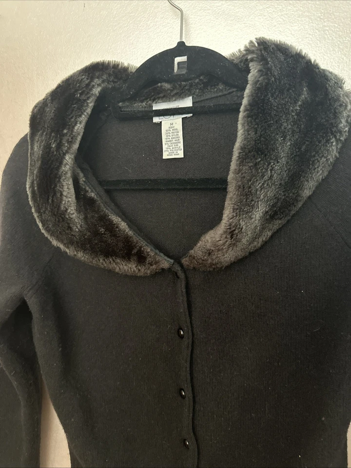 Cárdigan Loft Cuello Piel Sintética Negro Glamour Mediano Angora Mezcla Cachemira Foto 2 de 4