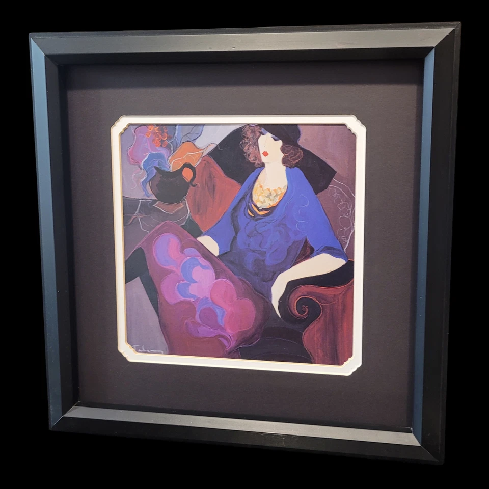 Impresión firmada por Itzchak Tarkay "Simone" personalizada enmarcada en madera/impresión mate de vidrio Foto 4 de 4