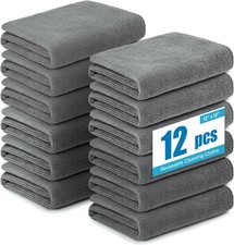 Microfiber Cleaning Cloths 12x12IN 12 Pack Grey Lint Free Kitchen Cloths - Extra