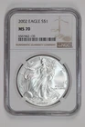 2002 SILVER AMERICAN EAGLE NGC MS70 SPOT FREE