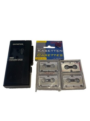 Olympus Pearlcorder S908 Microcassette Recorder Diktiergerät + 4 Kassetten