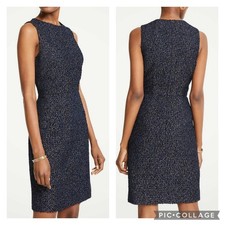 Ann Taylor Navy Blue Tweed Sparkle Sheath Dress Wool Blend NEW Size 10