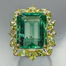 Vintage ring 34 ct+ Natural Fluorite Ring 925 Sterling Silver Size 8 /R486815