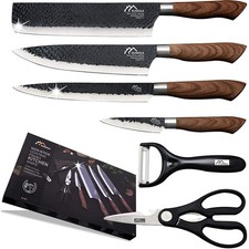 6 Pieces Black Professional Chef Set, BBQ Meat for Cooking, Forged Kitchen wi...