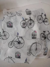 Sheer Scarf With Birds & Bicycle Theme 66"X13"