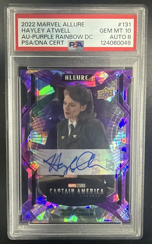 2022 UD Allure Marvel Studios Hayley Atwell #131 Purple Diamond Auto /10 PSA 10