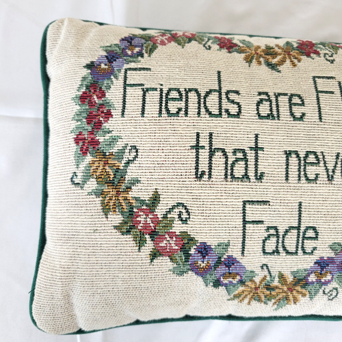 Friends Are Flowers That Never Fade Floral Tapestry Pillow 12"x9" Cottage Granny - Picture 2 of 12