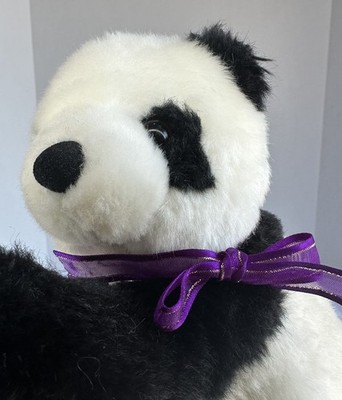 LongBo Panda Bear Plush Stuffed Animal Black White Laying Down 8 