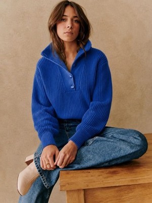Sezane Kyam Jumper Sweater Cobalt Blue Size Small Wool Pullover Bright Blue