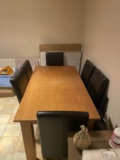 Brown Leather Dining Room Table with 6 Chairs. Great Condition.