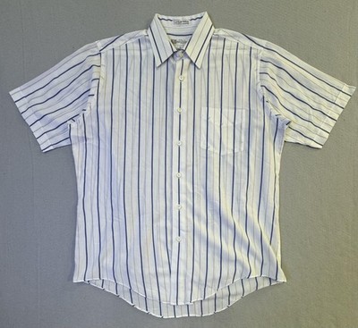 Pierre Balmain Shirt Mens Large White Stripe Short Sleeve Button Front Casual