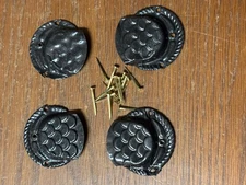 Trunk & Chest Hardware-4 Black original Leather Handle Steel Retainers & Tacks