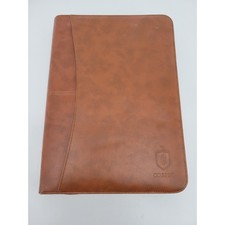 Premium Business Leather Portfolio with Zipper & Solar Calculator Brown 8.5"x10"
