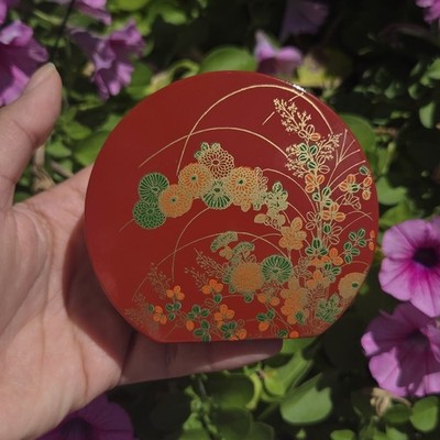 Vintage MCI Made in Japan Red Lacquer Style Trinket Floral Jewelry Box