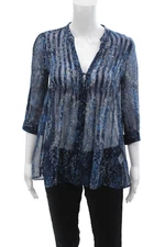Joie Womens Textured Long Sleeve Button Colorblock Blouse Blue Size XS