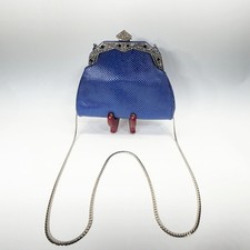 Judith Leiber Blue Snakeskin Clutch, Purse, with Jewels and Box and Bag