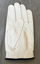 Men's Leather Golf Glove White with Red Striped Logo Patch. USA Theme.