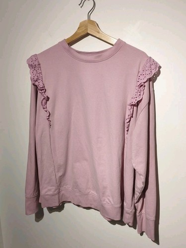 Joules UK 18 Susie Sweatshirt Dusky Pink Cotton Broderie Frill Detail Spring - Picture 2 of 9