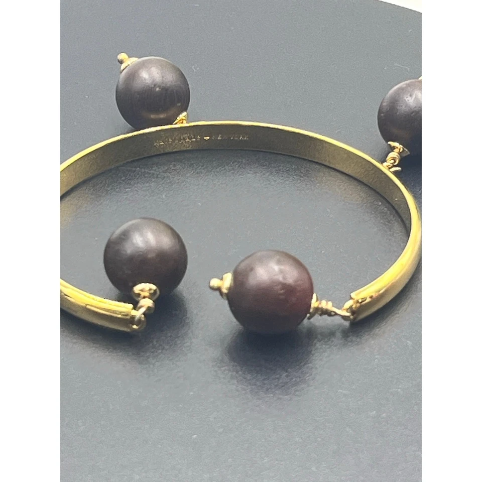 Brazalete Kate Spade Nueva York Segunda Naturaleza Fiesta Madera Marrón Cuentas Oro Plat Brazalete Foto 4 de 4