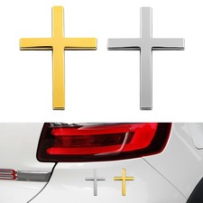 2PCS Metal Jesus Christ Cross Badge Stickers, 3D Individual Car Silver  Golden