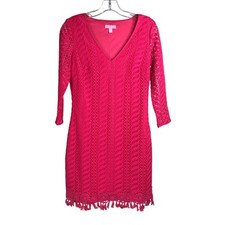 Lilly Pulitzer Dress Womens Size XS Magenta Open Weave Crochet 3/4 Sleeve
