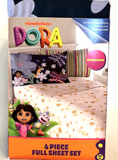 Dora the Explorer Full Sheet Set 4-Pc Microfiber Bedding Dora Boots Floral Print