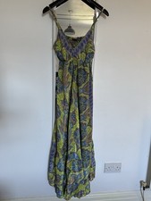 Boho Fashion 100% Silk Maxi Dress Size 8 10 - Green Paisley Indian Silk Dress