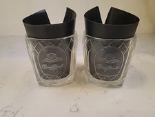 (2) Vtg 10oz Crown Royal Whiskey Rocks Glasses Diamond/Cathedral Design Embossed