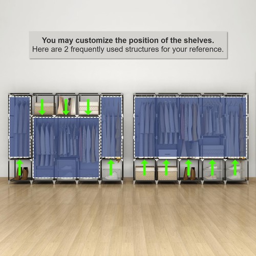 83 Inch Wide Portable Closet Wardrobe, Clothes Storage Rack Organizer with Co... - Picture 4 of 7